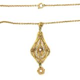 Antique 14KT Yellow Gold Filigree Pearl Lavalier Pendant Necklace - KFK, Inc.