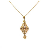 Antique 14KT Yellow Gold Filigree Pearl Lavalier Pendant Necklace - KFK, Inc.