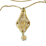 Antique 14KT Yellow Gold Filigree Pearl Lavalier Pendant Necklace - KFK, Inc.