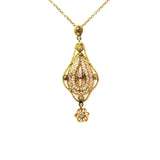 Antique 14KT Yellow Gold Filigree Pearl Lavalier Pendant Necklace - KFK, Inc.