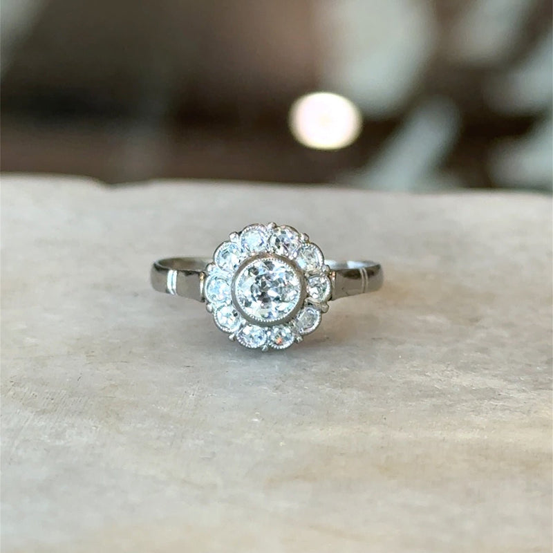 Antique .68CT Diamond Platinum Cluster Ring - KFK, Inc.