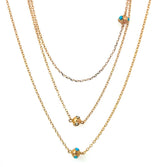 Antique 9KT Gold Chain with Turquoise and Pearl Stations - KFK, Inc.