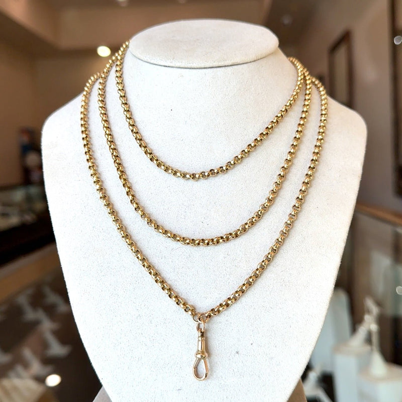 Antique 9KT Yellow Gold Belcher Chain, 58" Inches - KFK, Inc.