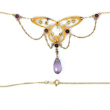 Antique Art Nouveau 14KT Gold Amethyst and Pearl Butterfly Necklace - KFK, Inc.