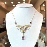 Antique Art Nouveau 14KT Gold Amethyst and Pearl Butterfly Necklace - KFK, Inc.