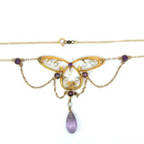 Antique Art Nouveau 14KT Gold Amethyst and Pearl Butterfly Necklace - KFK, Inc.