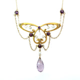 Antique Art Nouveau 14KT Gold Amethyst and Pearl Butterfly Necklace - KFK, Inc.