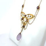 Antique Art Nouveau 14KT Gold Amethyst and Pearl Butterfly Necklace - KFK, Inc.