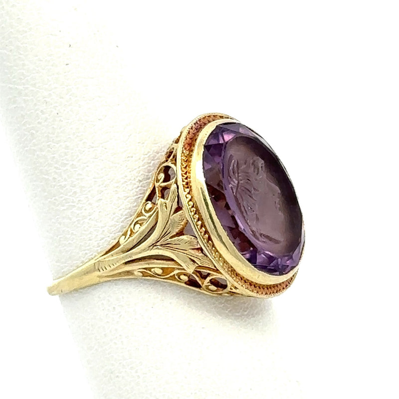 Antique Carved Amethyst Intaglio Ring - KFK, Inc.