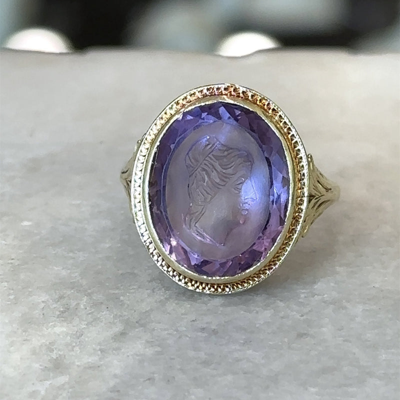 Antique Carved Amethyst Intaglio Ring - KFK, Inc.