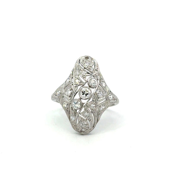 Antique Diamond Platinum Shield Ring - KFK, Inc.
