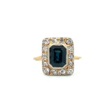 Antique Octagonal Sapphire and Old Mine - Cut Diamond Ring - KFK, Inc.