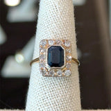 Antique Octagonal Sapphire and Old Mine - Cut Diamond Ring - KFK, Inc.