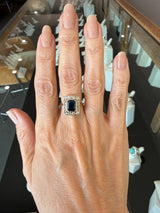 Antique Octagonal Sapphire and Old Mine - Cut Diamond Ring - KFK, Inc.