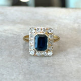 Antique Octagonal Sapphire and Old Mine - Cut Diamond Ring - KFK, Inc.