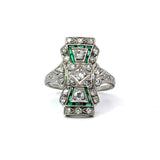 Antique Platinum 1.0CT Diamond Emerald Shield Ring - KFK, Inc.