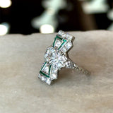 Antique Platinum 1.0CT Diamond Emerald Shield Ring - KFK, Inc.