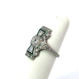 Antique Platinum 1.0CT Diamond Emerald Shield Ring - KFK, Inc.