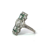 Antique Platinum 1.0CT Diamond Emerald Shield Ring - KFK, Inc.
