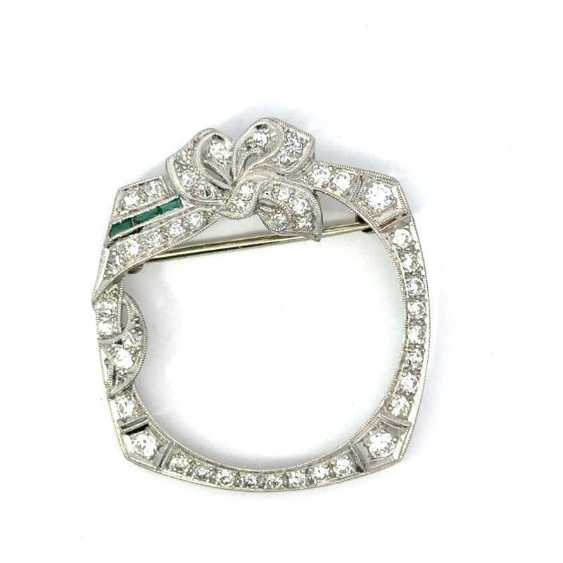 Antique Platinum Brooch with Emerald Accents - KFK, Inc.