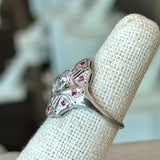 Antique Platinum Diamond Shield Ring with Ruby Accents - KFK, Inc.