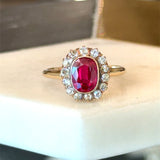 Antique Ruby and Diamond Cluster RIng - KFK, Inc.