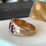 Antique Victorian 14KT Yellow Gold Garnet 3 - Stone Ring - KFK, Inc.