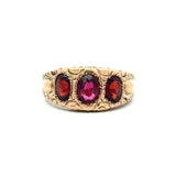 Antique Victorian 14KT Yellow Gold Garnet 3 - Stone Ring - KFK, Inc.
