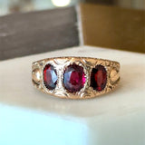 Antique Victorian 14KT Yellow Gold Garnet 3 - Stone Ring - KFK, Inc.