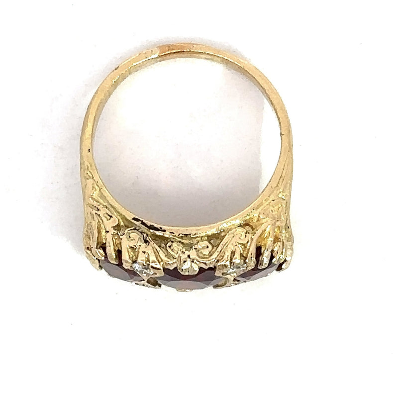 Antique Victorian 18KT Yellow Gold 3-Stone Garnet Ring - KFK, Inc.