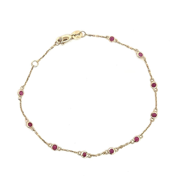  Bracelet with .55CT Bezel Set Rubies on  14KT Yellow Gold cable chain KFK Jewelers Los Angeles