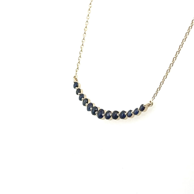 Blue Sapphire Curved Bar Necklace, 14KT Yellow Gold - KFK, Inc.