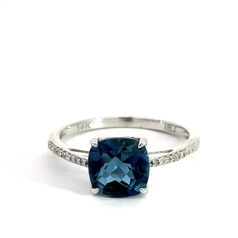 Cushion-Cut Blue Topaz Ring, 14KT White Gold - KFK, Inc.