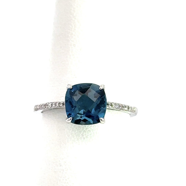 Cushion-Cut Blue Topaz Ring, 14KT White Gold - KFK, Inc.