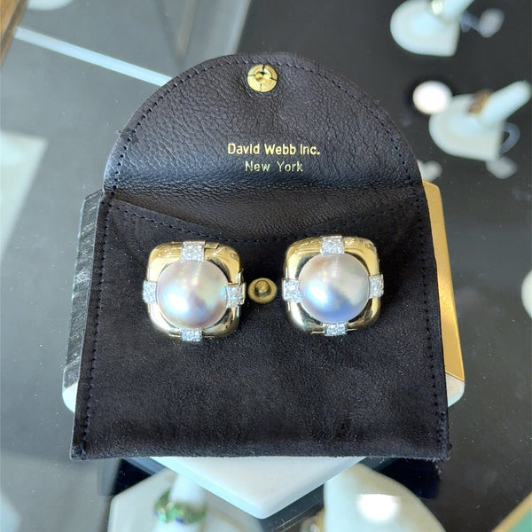 David Webb Mabe Pearl 18KT Gold and Platinum Earrings - KFK, Inc.