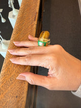 David Webb Tiger's Eye 18KT Yellow Gold and Green Enamel Cocktail Ring - KFK, Inc.