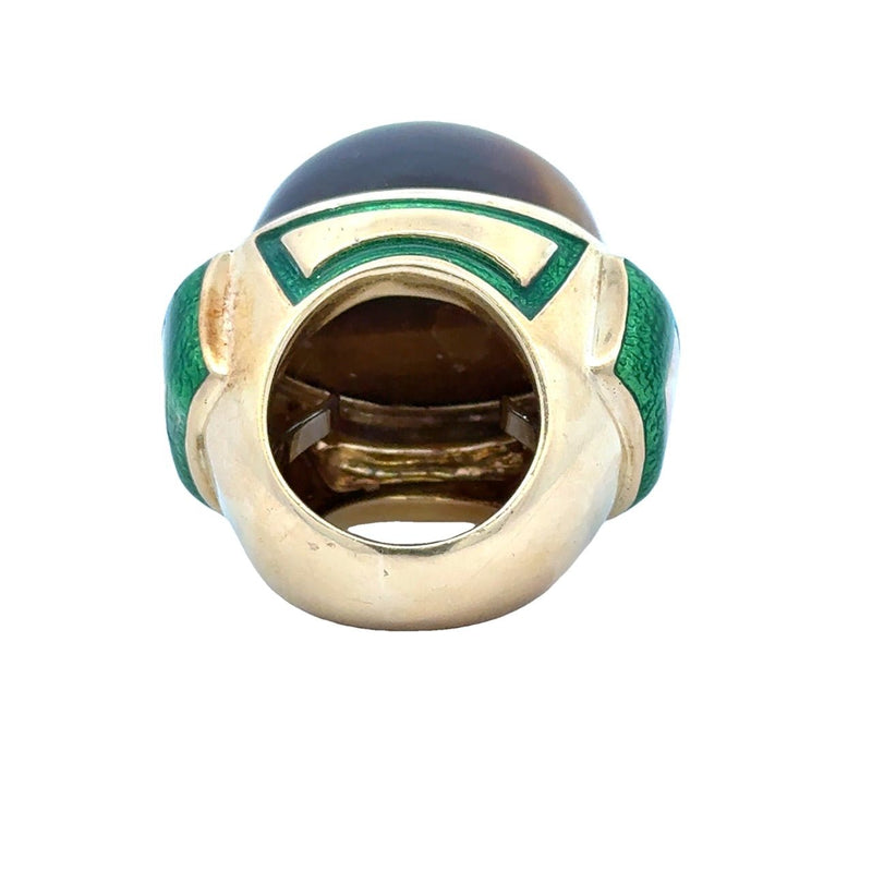 David Webb Tiger's Eye 18KT Yellow Gold and Green Enamel Cocktail Ring - KFK, Inc.
