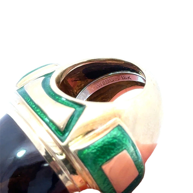 David Webb Tiger's Eye 18KT Yellow Gold and Green Enamel Cocktail Ring - KFK, Inc.