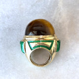 David Webb Tiger's Eye 18KT Yellow Gold and Green Enamel Cocktail Ring - KFK, Inc.