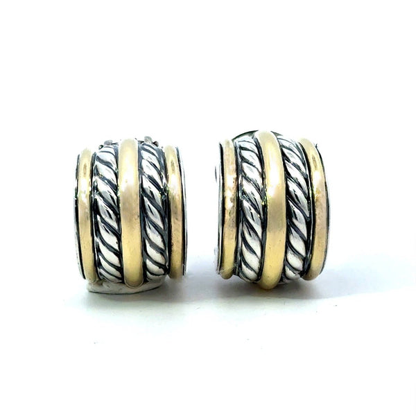 David Yurman 18K Gold and Silver Double Cable Hoop Earrings - KFK, Inc.