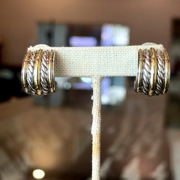 David Yurman 18K Gold and Silver Double Cable Hoop Earrings - KFK, Inc.