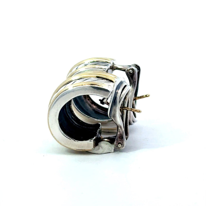 David Yurman 18K Gold and Silver Double Cable Hoop Earrings - KFK, Inc.