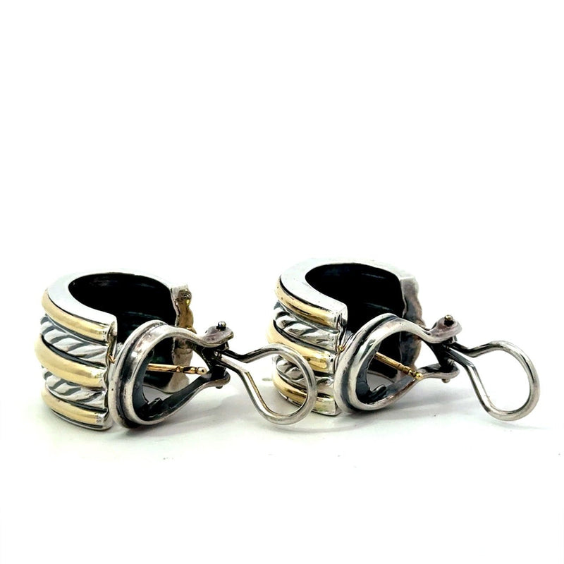 David Yurman 18K Gold and Silver Double Cable Hoop Earrings - KFK, Inc.