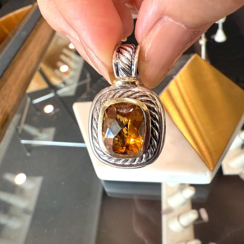 David Yurman Albion Citrine Pendant, Sterling Silver and 14KT Gold - KFK, Inc.
