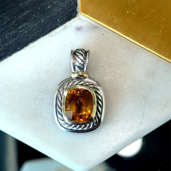 David Yurman Albion Citrine Pendant, Sterling Silver and 14KT Gold - KFK, Inc.