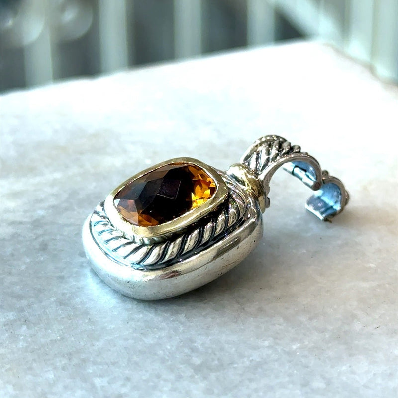 David Yurman Albion Citrine Pendant, Sterling Silver and 14KT Gold - KFK, Inc.