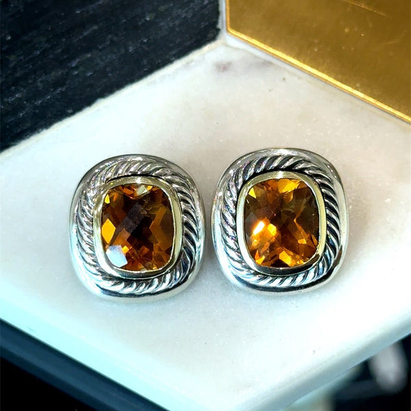 David Yurman Albion Silver 14KT Gold Citrine Clip Earrings - KFK, Inc.