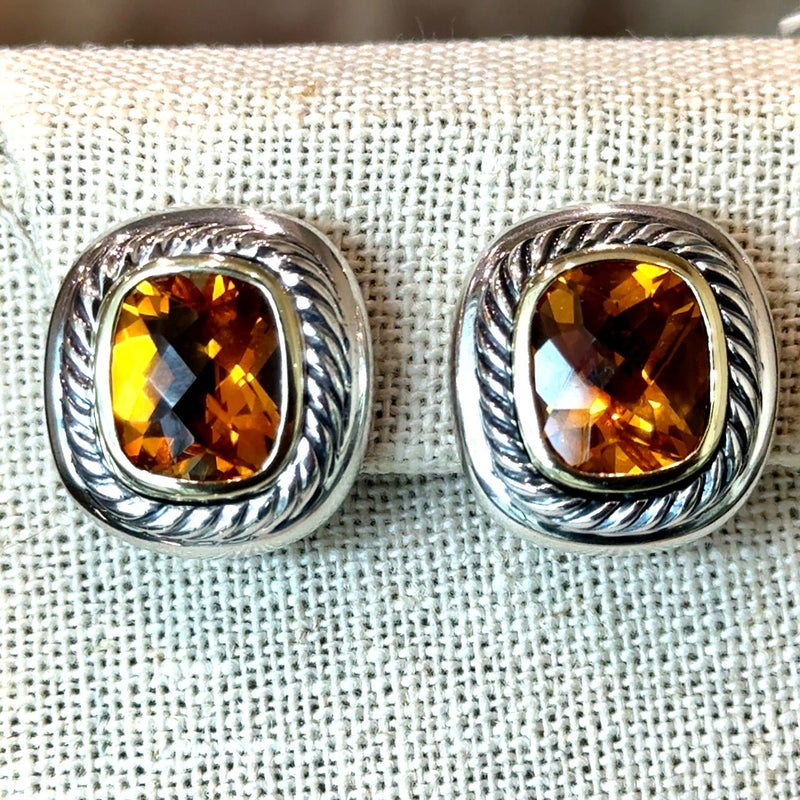 David Yurman Albion Silver 14KT Gold Citrine Clip Earrings - KFK, Inc.