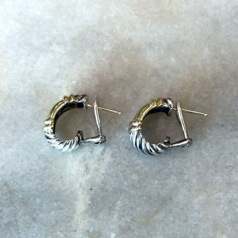 David Yurman Silver Cable 14KT Gold Small Huggie Hoop Earrings - KFK, Inc.