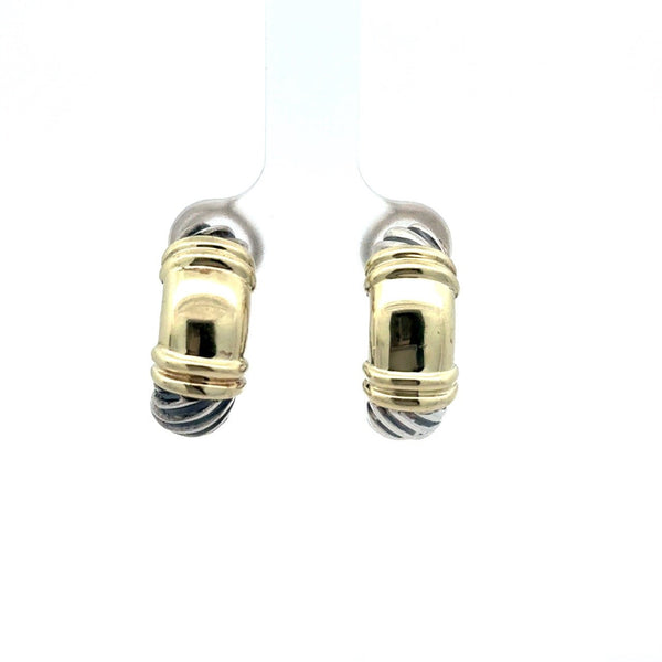 David Yurman Silver Cable 14KT Gold Small Huggie Hoop Earrings - KFK, Inc.